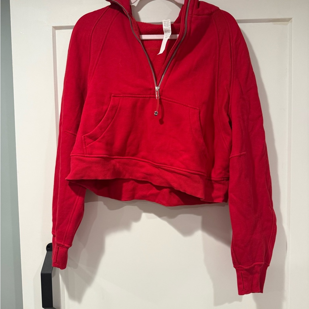 Lululemon Athletica Red Cropped Scuba Hoodie
